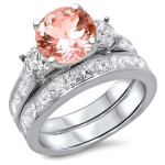 Morganite Diamond Engagement Set with White Gold and 3 3/5ct Total Gem Weight