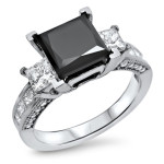 Yaffie Custom Black Princess-cut Diamond 3-stone Engagement Ring in White Gold with 3 7/8ct TDW