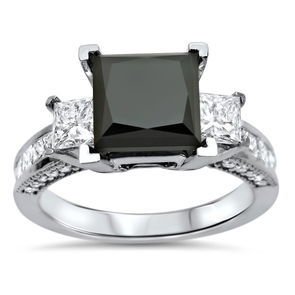 Yaffie Custom Black Princess-cut Diamond 3-stone Engagement Ring in White Gold with 3 7/8ct TDW