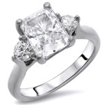 Moissanite and Diamond 3-stone Engagement Ring in White Gold by Yaffie