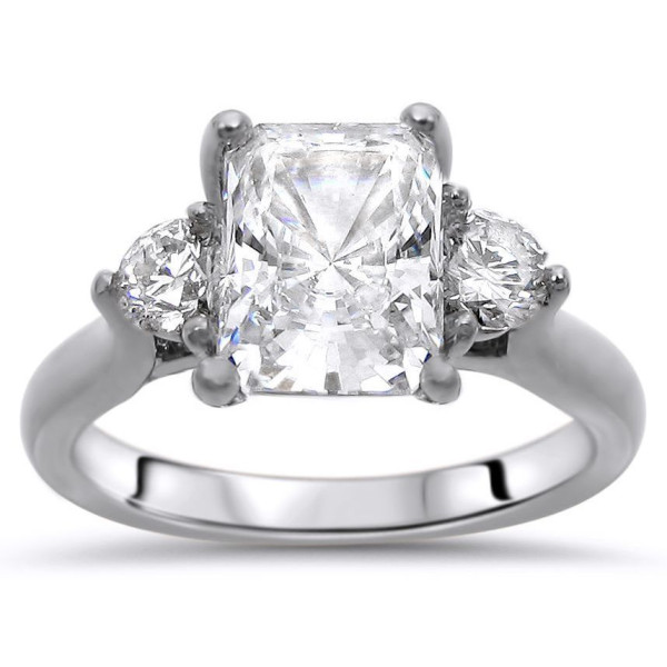 Yaffie 3-stone Moissanite and Diamond Engagement Ring in White Gold.