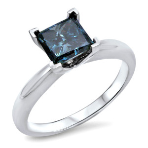 Blue Brilliance: Yaffie 3/4ct White Gold Solitaire Engagement Ring with Stunning Blue Diamond