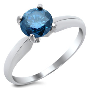 Blue Round-cut Diamond Engagement Ring with 3/4ct TDW in Yaffie White Gold