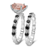 Yaffie Custom White Gold Wedding Set with Black Diamond and Morganite of 3/5ct Total Diamond Weight and Pear-cut Design