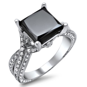 Yaffie ™ Bespoke Black Princess Cut Diamond Ring with 3.90ct TDW in White Gold