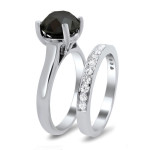 Yaffie Custom Black and White Diamond Solitaire Bridal Set in 3ct White Gold