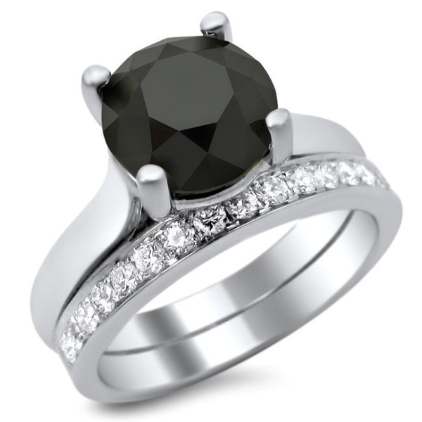 Yaffie Custom Black and White Diamond Solitaire Bridal Set in 3ct White Gold