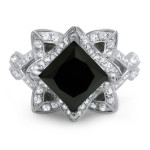 Yaffie ™ Custom Lotus Flower Ring Set - 3ct TDW White Gold with Chic Black and White Diamonds.