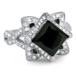 Yaffie ™ Custom Lotus Flower Ring Set - 3ct TDW White Gold with Chic Black and White Diamonds.