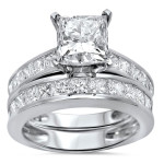 White Gold Princess Diamond Bridal Set with 3ct TDW and Enhanced Clarity by Yaffie