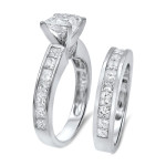 White Gold Princess Diamond Bridal Set with 3ct TDW and Enhanced Clarity by Yaffie