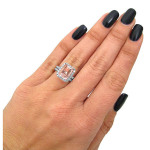 White Gold Morganite & Diamond Ring Set: Stunning 4 1/3ct Emerald-Cut Gem for Your Engagement