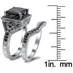 Yaffie ™ Unique Black Princess-cut Diamond Engagement Ring in White Gold, 4 1/4ct Bridal Set
