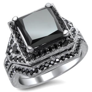 Custom Yaffie™ Black Princess-cut Diamond Bridal Set with 4.25ct White Gold Engagement Ring