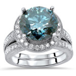 Yaffie Blue Diamond Engagement Ring Set with White Gold and 4.75ct TDW