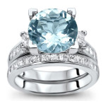 Aquamarine Diamond Engagement Ring Bridal Set - Yaffie White Gold Bliss