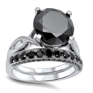 Custom Yaffie ™ Black Diamond Ring: 4 3/5ct TDW in White Gold Set