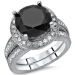 Yaffie Custom White Gold Black Diamond Bridal Ring Set with 4ct TDW