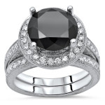 Yaffie Custom White Gold Black Diamond Bridal Ring Set with 4ct TDW