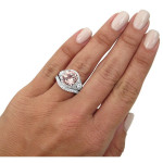 White Gold Bridal Set with 4ct Morganite and 1ct Diamonds in 3-stone Design by Yaffie.