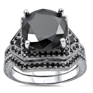 Yaffie ™ One-of-a-Kind White Gold Bridal Set with 5 1/4ct Round Black Diamonds