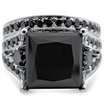 Yaffie™ Handcrafted Princess Black Diamond Bridal Set - 6 3/5ct TDW in White Gold