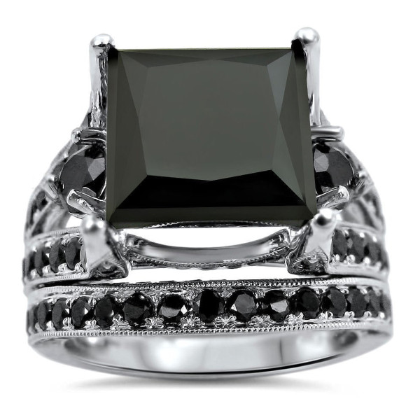 Yaffie™ Handcrafted Princess Black Diamond Bridal Set - 6 3/5ct TDW in White Gold