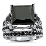 Yaffie™ Handcrafted Princess Black Diamond Bridal Set - 6 3/5ct TDW in White Gold