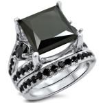 Yaffie™ Handcrafted Princess Black Diamond Bridal Set - 6 3/5ct TDW in White Gold