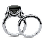 Yaffie™ Handcrafted Princess Black Diamond Bridal Set - 6 3/5ct TDW in White Gold