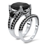 Yaffie™ Custom 8 3/4ct TDW Black Emerald-Cut Diamond Bridal Set in White Gold