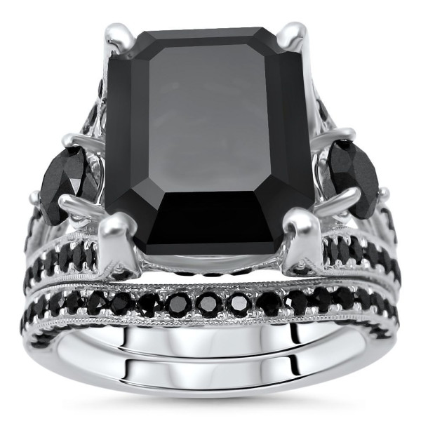 Yaffie™ Custom 8 3/4ct TDW Black Emerald-Cut Diamond Bridal Set in White Gold