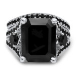 Yaffie™ Custom 8 3/4ct TDW Black Emerald-Cut Diamond Bridal Set in White Gold