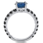 Yaffie ™ Custom Blue Sapphire and Black Diamond 1ct TDW Engagement Ring in White Gold