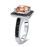 Yaffie™ Custom White Gold Morganite and Black Diamond Ring with a Cushion Cut for Your Engagement.