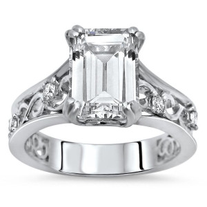 Emerald-cut Moissanite & Diamond White Gold Engagement Ring by Yaffie