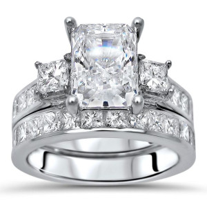 White Gold Moissanite and 1 3/5ct TDW Diamond Engagement Ring Set - Custom Made By Yaffie™