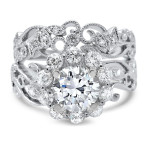 Floral Diamond Engagement Ring with Yaffie White Gold Moissanite and 0.75ct Total Diamond Weight