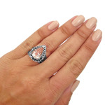 Yaffie™ Bespoke Morganite and Black Diamond Engagement Ring Set in White Gold, 2ct Total Weight.