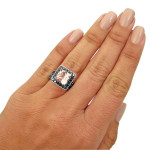 Custom Created White Gold Morganite and Black Diamond Wedding Band Ensemble by Yaffie ™