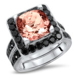 Yaffie ™ Custom White Gold Morganite and Black Diamond Wedding Set