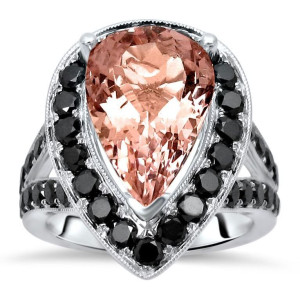 Yaffie-Made Pink Morganite and Black Diamond Engagement Ring - In White Gold