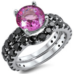 Yaffie ™ Custom Black Diamond & Pink Sapphire Bridal Ring in White Gold - 2 1/6 TDW