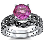 Yaffie ™ Custom Black Diamond & Pink Sapphire Bridal Ring in White Gold - 2 1/6 TDW