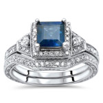 Bella Blue Sapphire and Diamond Engagement Ring Set in White Gold, Fit for a Princess