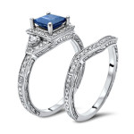 Blue Sapphire & 1/3ct TDW Diamond Engagement Ring Set with Yaffie Touch of Elegance