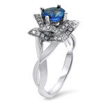 Blue Sapphire & Diamond Lotus Flower Engagement Ring - Yaffie White Gold, 2/5ct TDW