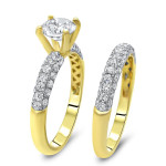 Golden Yaffie 1ct Round Moissanite & 1 1/5ct Diamond Bridal Ring Duo