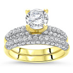 Golden Yaffie 1ct Round Moissanite & 1 1/5ct Diamond Bridal Ring Duo