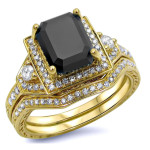 Yaffie ™ Bespoke Gold Bridal Ring Set with 2 1/4ct TDW Black and White Diamonds